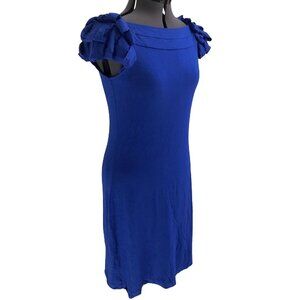 Cynthia Rowley Size M Blue Jersey Knit Shift Dress Fabric Loop Sleeves